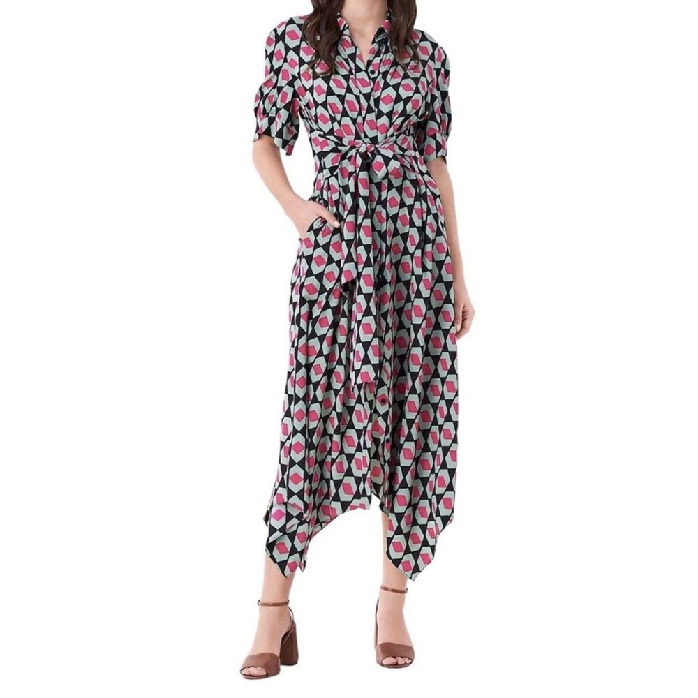 DVF Silk Kendyl Maxi Dress Hexagon Print Size XL Geometric